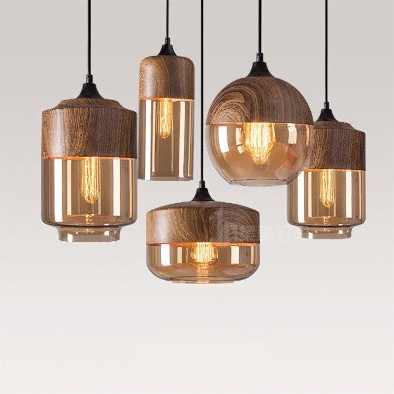 Rustic Metal LED Pendant Light with Wood Tone Shade - VogeLuxe