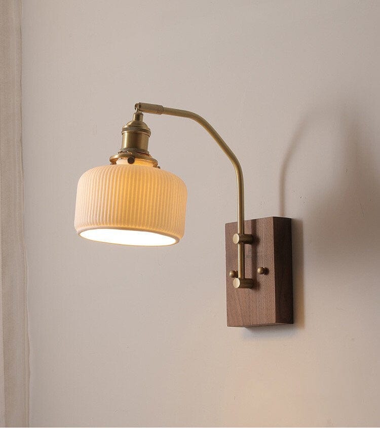 Rustic Wooden LED Wall Lamp with Ceramic Shade