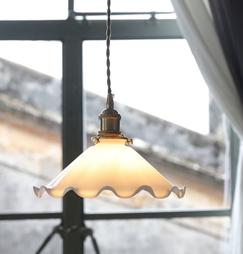 Classic White Glass Floral LED Pendant Light Fixture - VogeLuxe