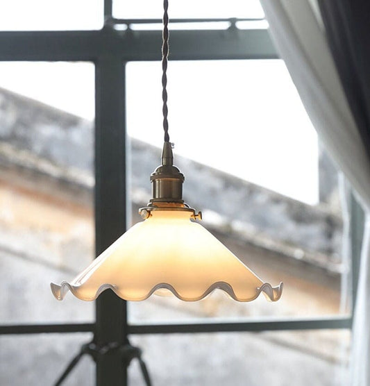 Classic White Glass Floral LED Pendant Light Fixture - VogeLuxe
