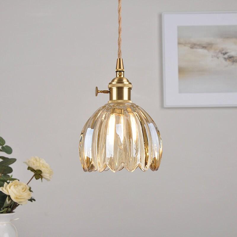 Small Glass Flower Pendant Light with LED Bulb
