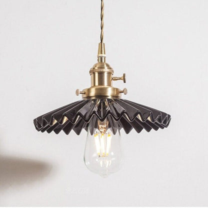 Chic Ceramic LED Pendant Light with Pleated Shade
