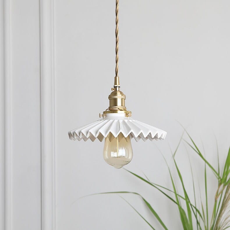 Chic Ceramic LED Pendant Light with Pleated Shade