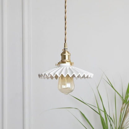 Chic Ceramic LED Pendant Light with Pleated Shade