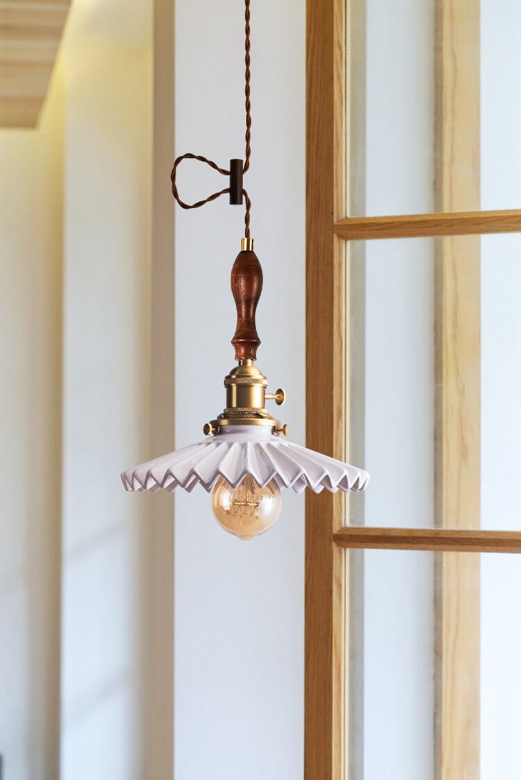 Chic Ceramic LED Pendant Light with Pleated Shade