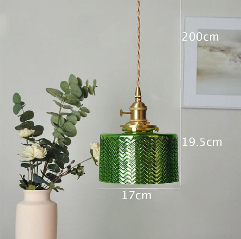 Green Glass Pendant Light with LED Bulb