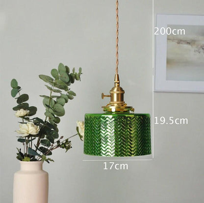 Green Glass Pendant Light with LED Bulb