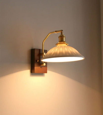 Rustic Wooden LED Wall Lamp with Ceramic Shade