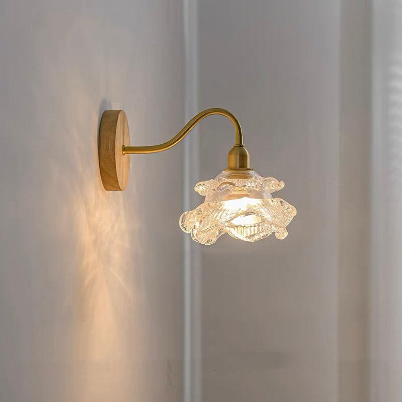 Elegant Glass Floral Wall Lamp with Wood Detail