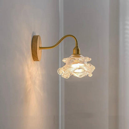 Elegant Glass Floral Wall Lamp with Wood Detail