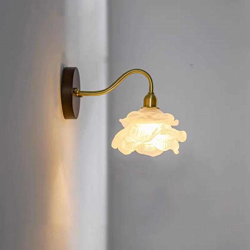Elegant Glass Floral Wall Lamp with Wood Detail