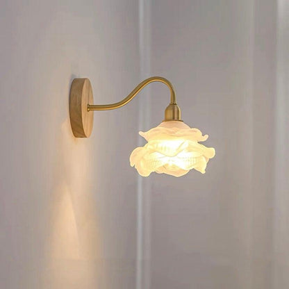 Elegant Glass Floral Wall Lamp with Wood Detail - VogeLuxe