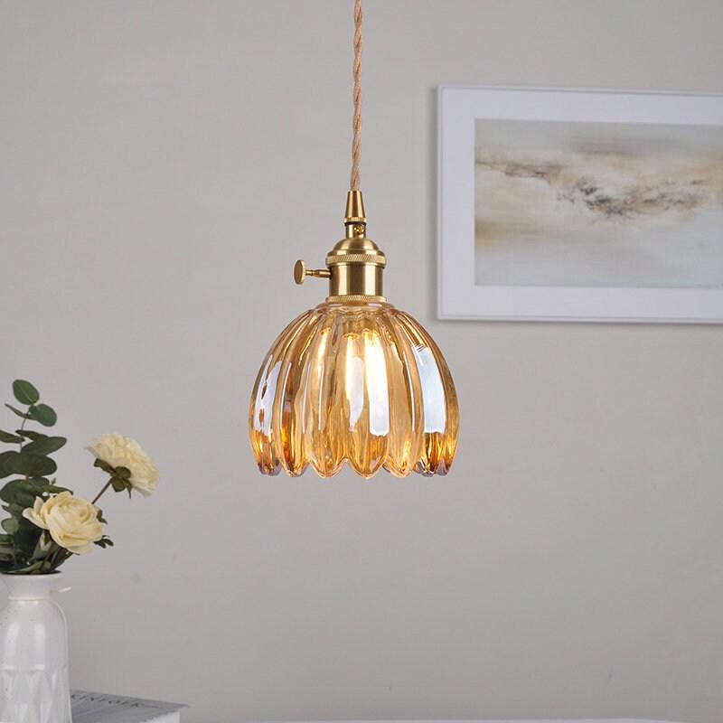 Small Glass Flower Pendant Light with LED Bulb