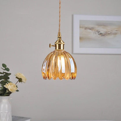 Small Glass Flower Pendant Light with LED Bulb