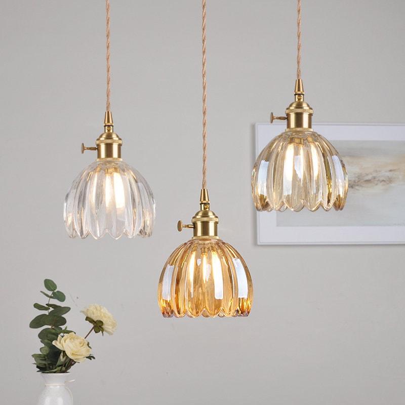 Small Glass Flower Pendant Light with LED Bulb - VogeLuxe