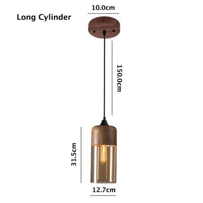 Rustic Metal LED Pendant Light with Wood Tone Shade