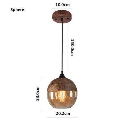 Rustic Metal LED Pendant Light with Wood Tone Shade