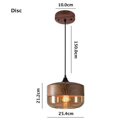 Rustic Metal LED Pendant Light with Wood Tone Shade