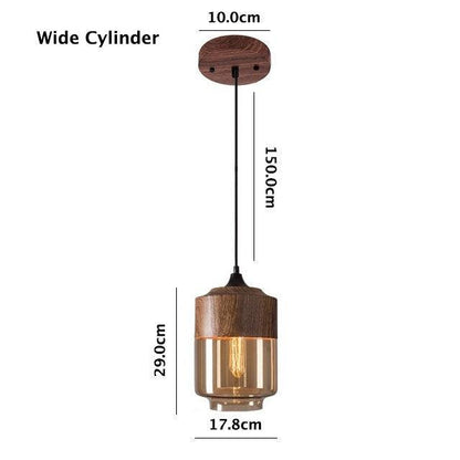Rustic Metal LED Pendant Light with Wood Tone Shade