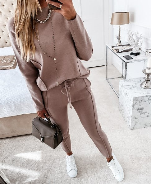 Women's Casual Knit Long Sleeve and Slim Fit Jogger Pants Set
