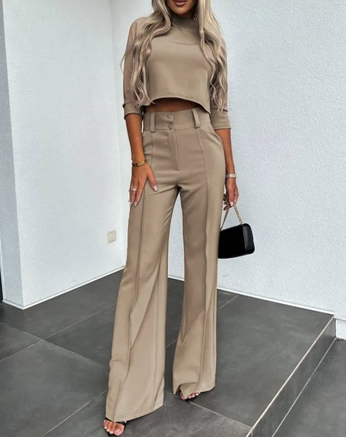 Chic Summer Crop Top and High Waisted Pants Set