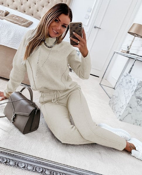 Women's Casual Knit Long Sleeve and Slim Fit Jogger Pants Set