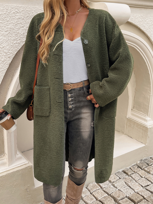 Warm Women's Winter Wool Coat Cardigan with Pockets
