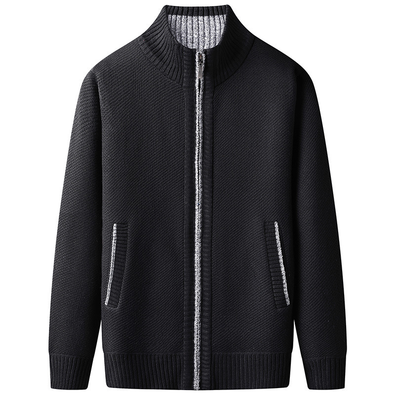 VogeLuxe | Men’s Textured Full Zip Stand Collar Cardigan