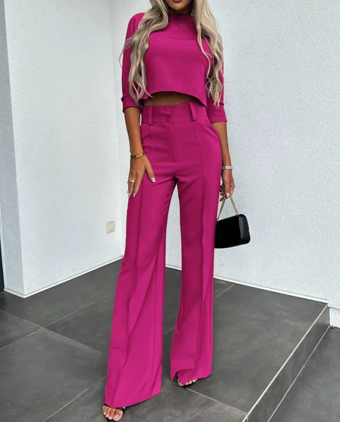 Chic Summer Crop Top and High Waisted Pants Set