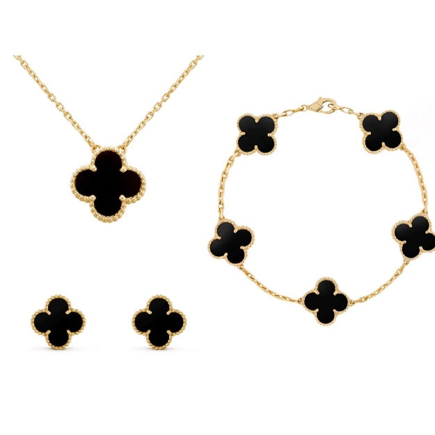 Golden Floral 3 Piece Jewelry Set Necklace Bracelet Earrings