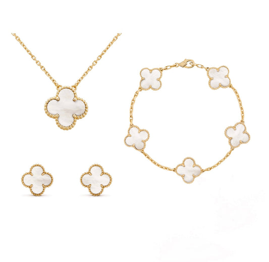 Classic Gold Floral 3 Piece Jewelry Set Necklace Bracelet Earrings - VogeLuxe