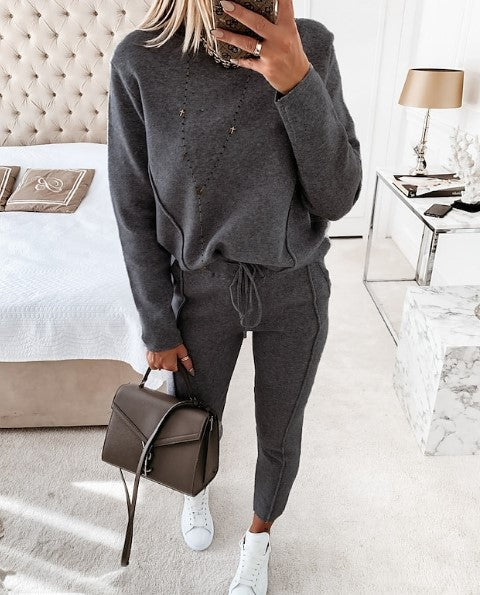 Women's Casual Knit Long Sleeve and Slim Fit Jogger Pants Set