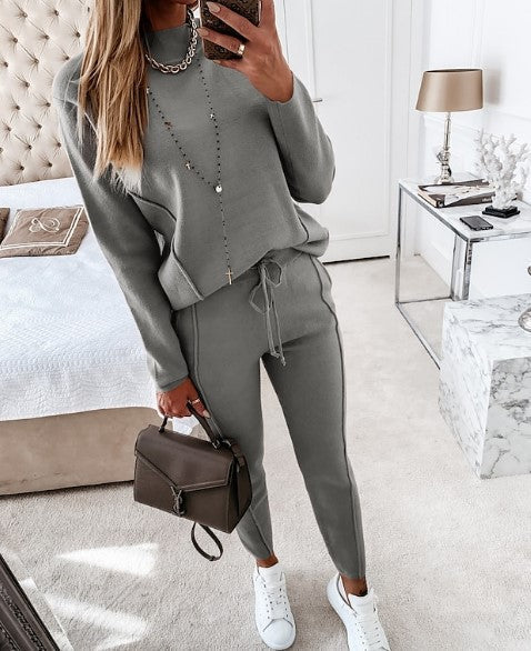 Women's Casual Knit Long Sleeve and Slim Fit Jogger Pants Set