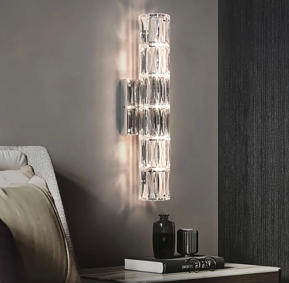 Sparkling Glass LED Wall Lamp in Silver Finish - VogeLuxe