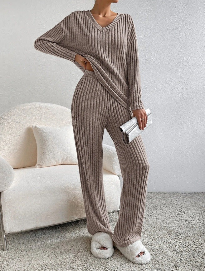 Soft V-Neck Sweater and Pants Set for Women
