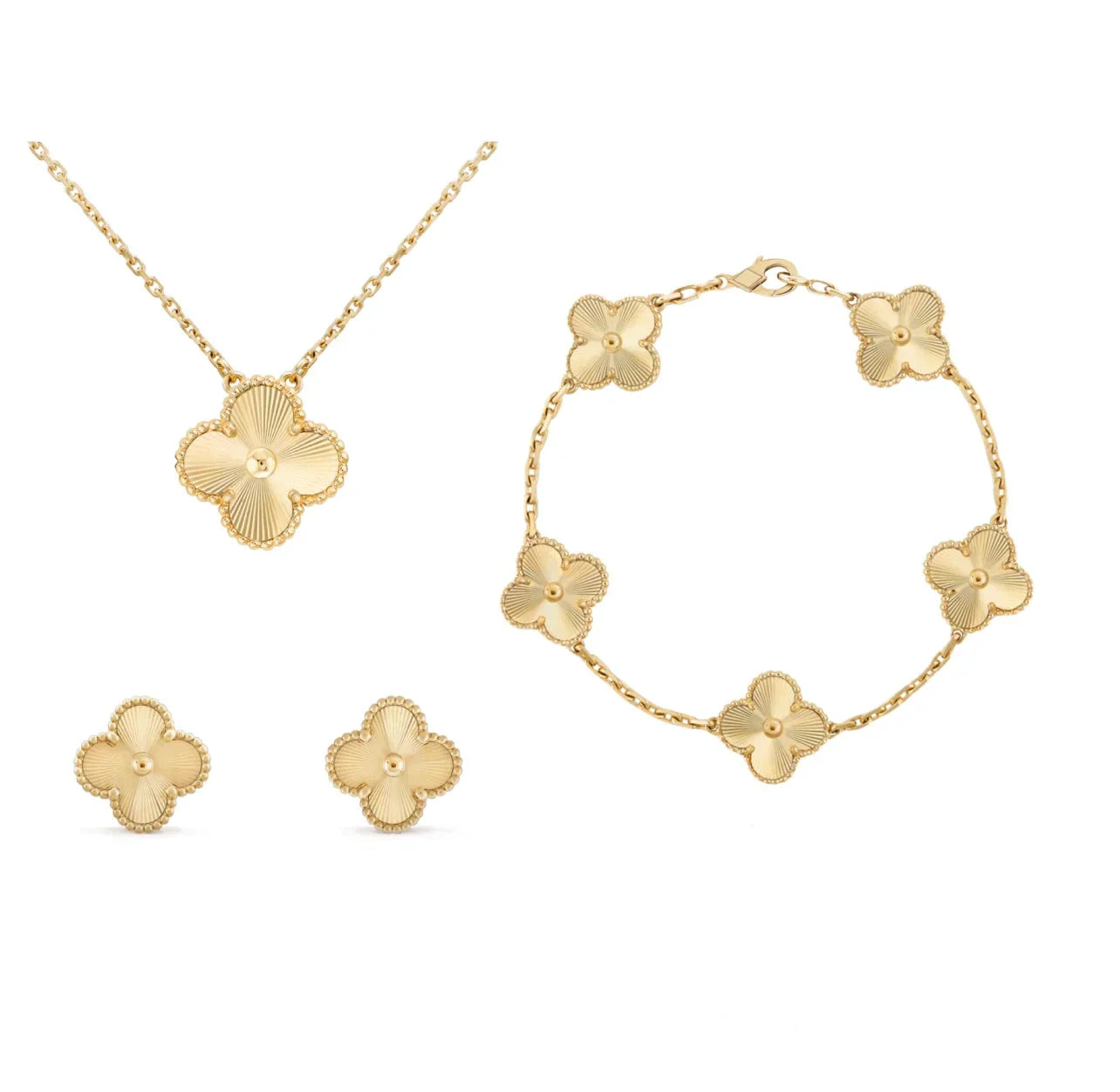 Gold Clover Gemstone Jewelry Set Necklace, Bracelet, Earrings