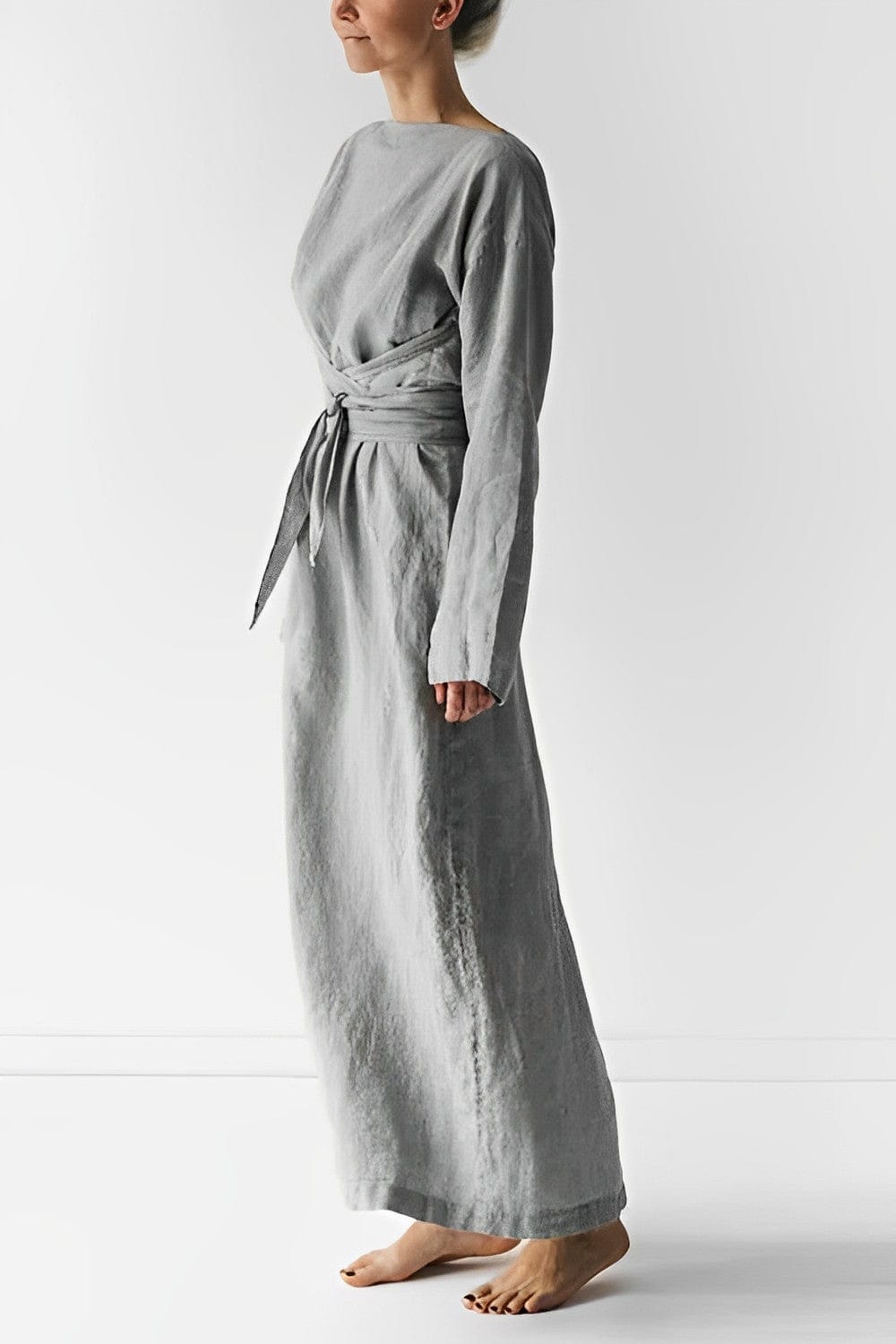 Relaxed Fit Summer Linen Dress with Waist Tie