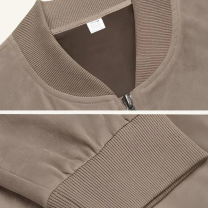 VogeLuxe | Men’s Suede Texture Classic Zip Bomber Jacket