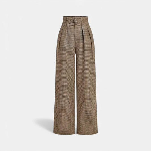 Classic Plaid High Waist Wide Leg Pants - VogeLuxe