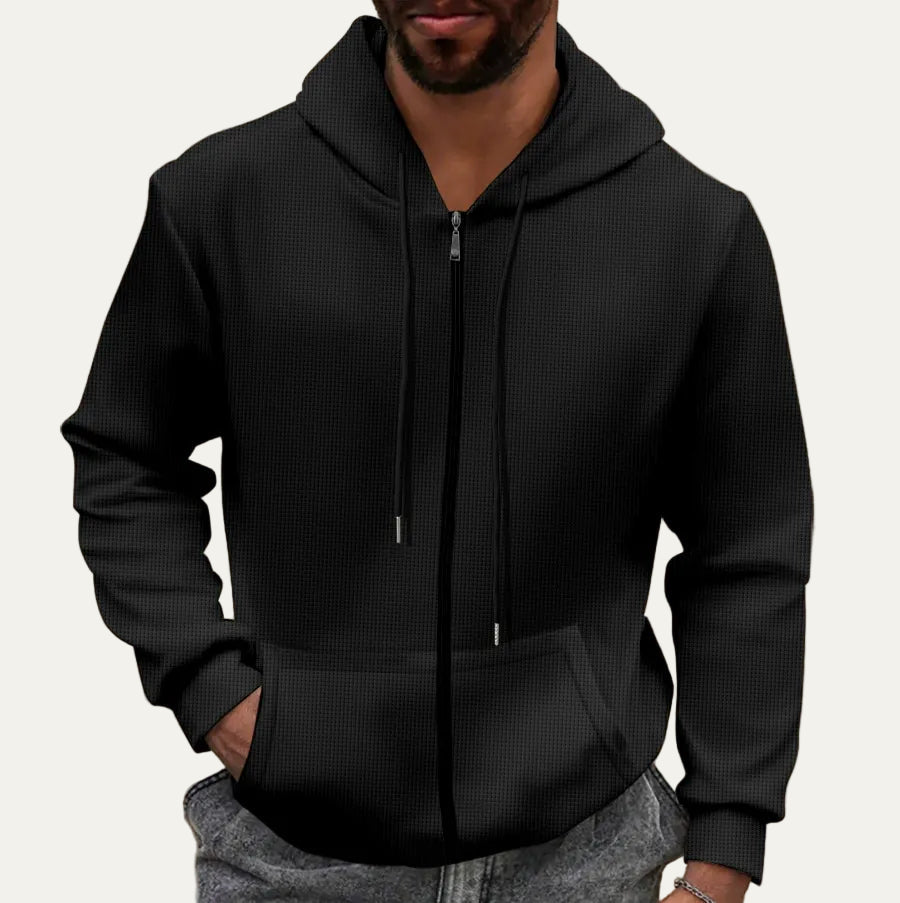 VogeLuxe | Men’s Textured Full Zip Hoodie with Kangaroo Pockets
