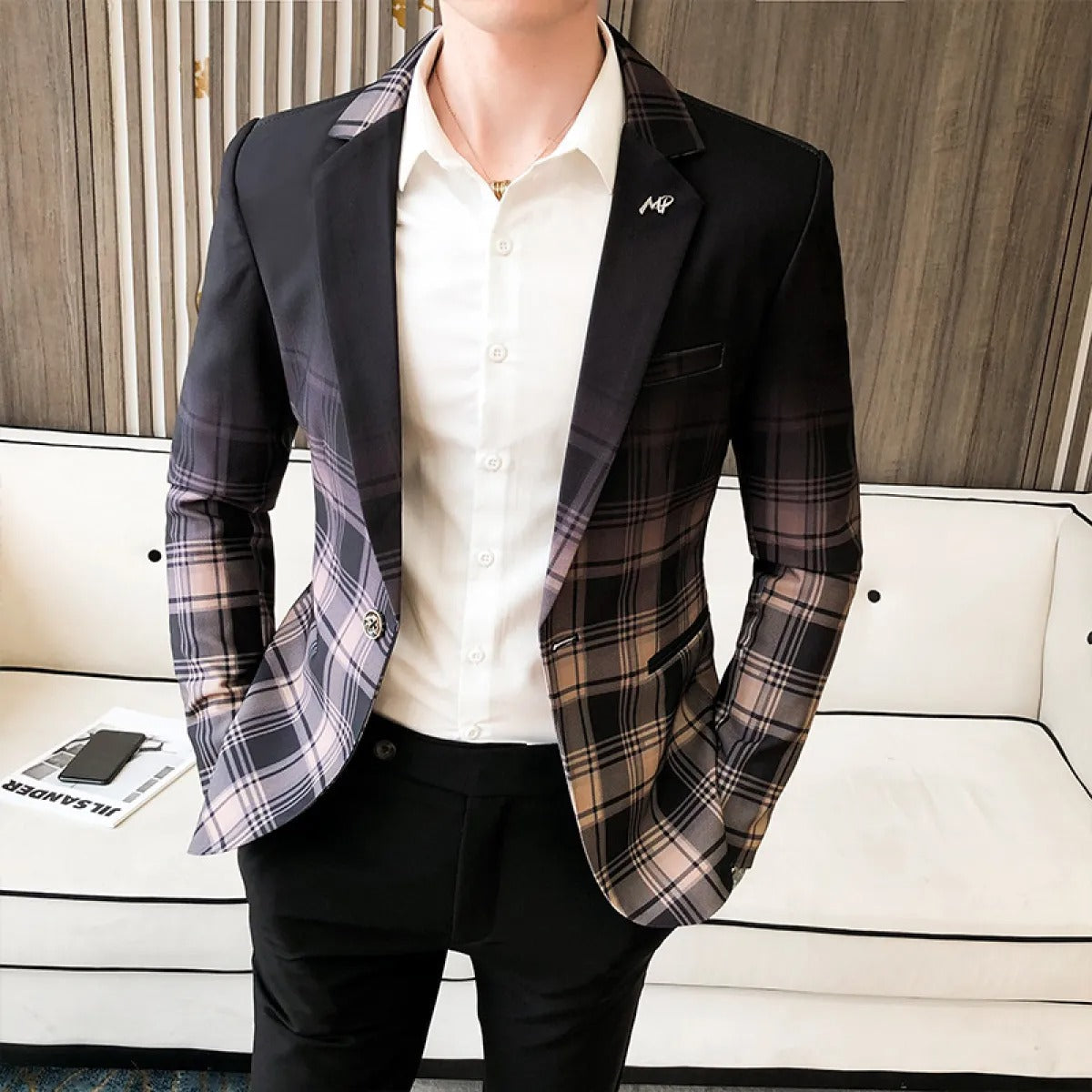 Stylish Men's Navy Blue Slim Fit Blazer