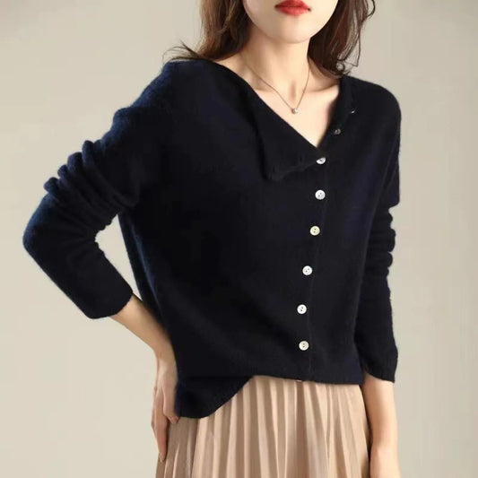 Women's Cozy Knit Off-Center Cardigan Sweater - VogeLuxe