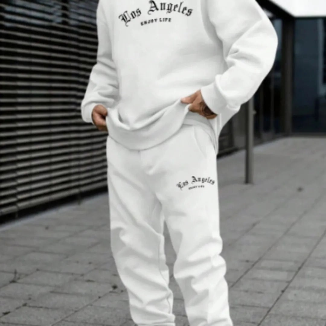 Men's Relaxed Fit Hoodie and Jogger Tracksuit Set with LA Print