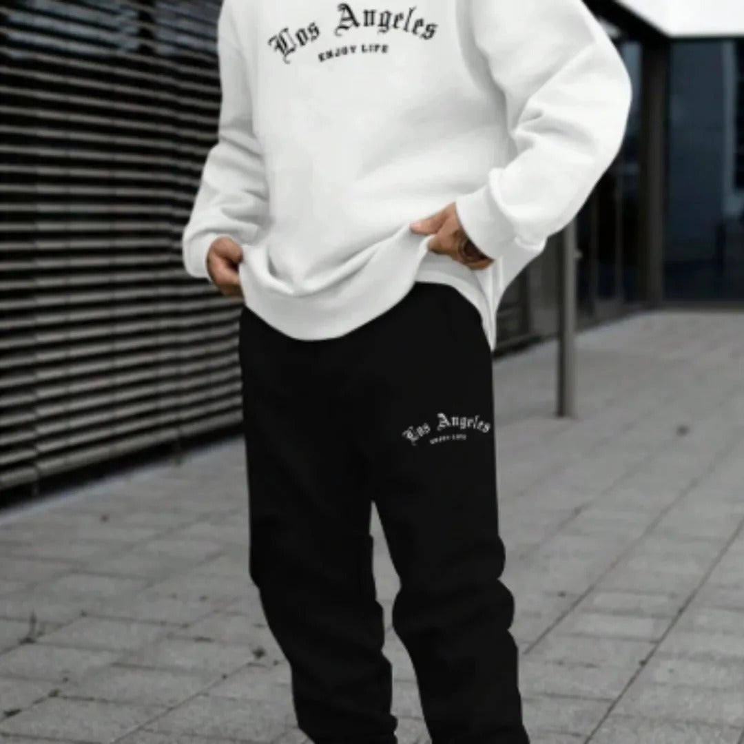Men's Relaxed Fit Hoodie and Jogger Tracksuit Set with LA Print