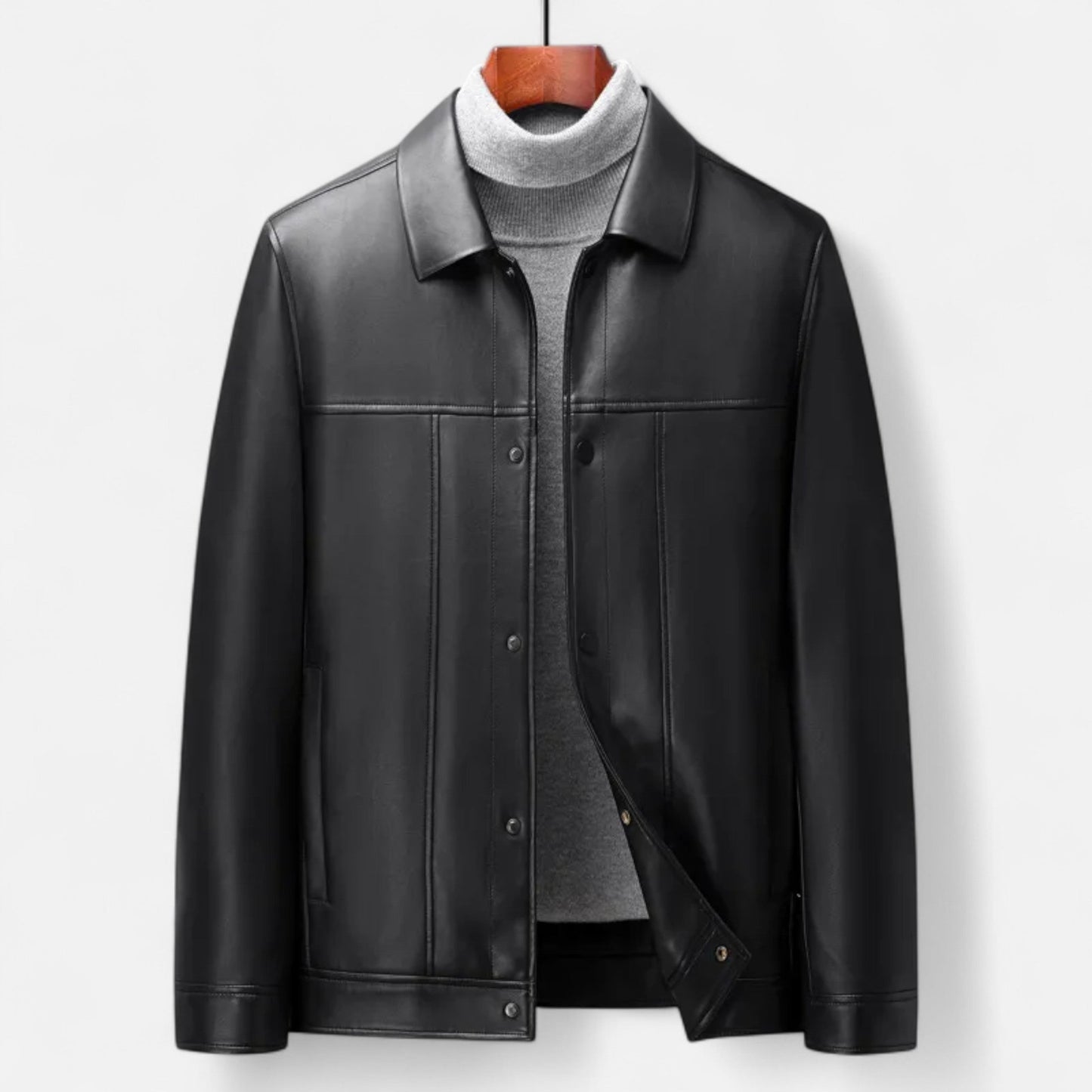 Men's Classic Faux Leather Polo Jacket