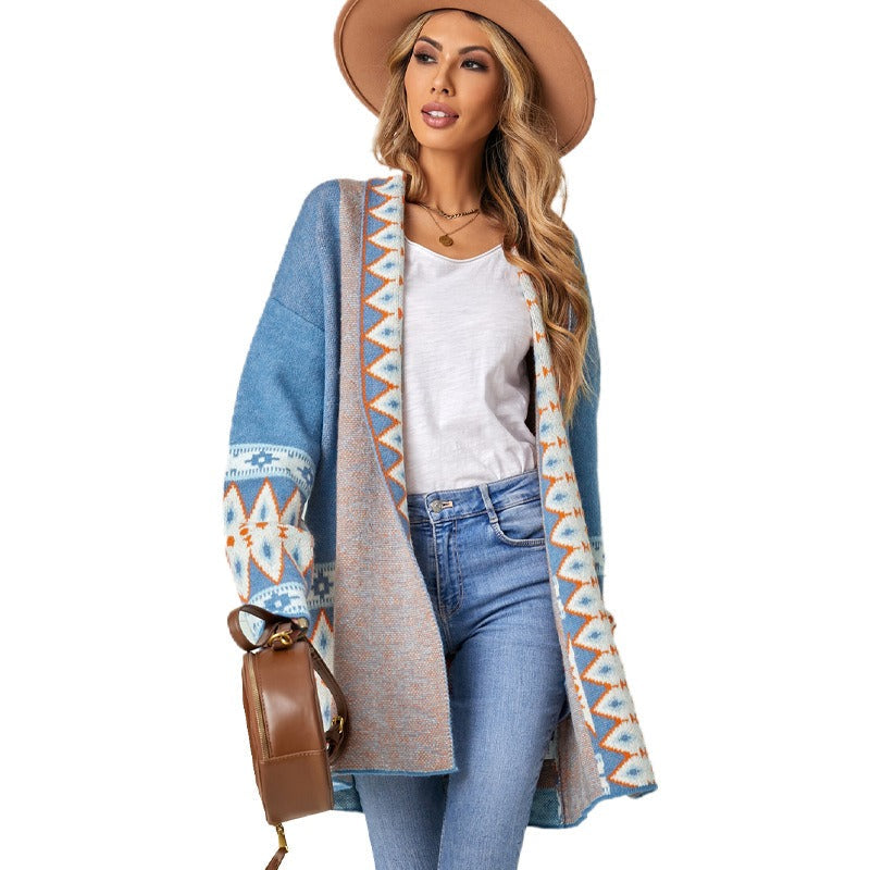Comfy Geometric Pattern Wool Cardigan for Women