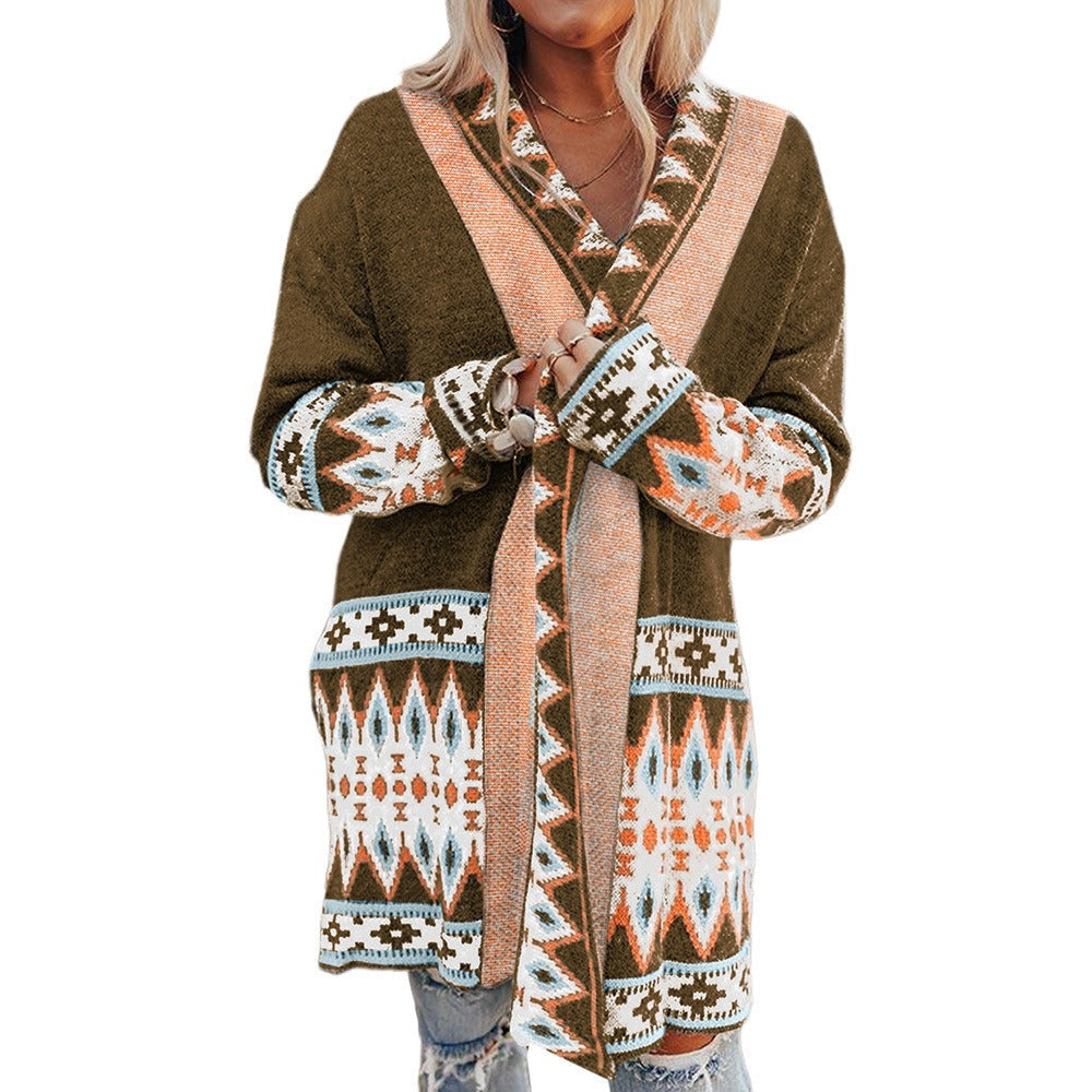 Comfy Geometric Pattern Wool Cardigan for Women - BritishElegance