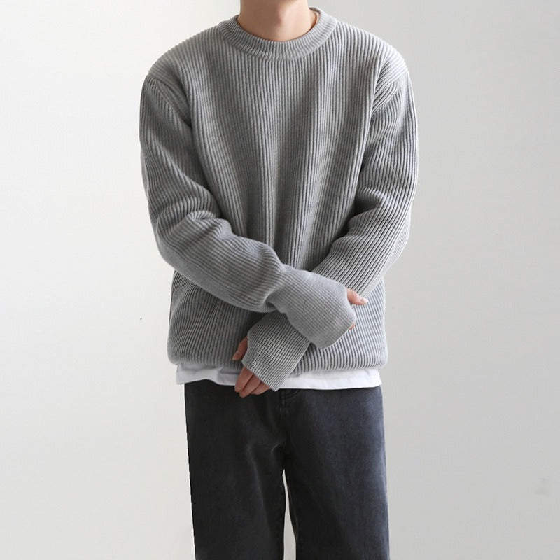 Men's Large Cozy Crew Neck Grey Sweater - VogeLuxe