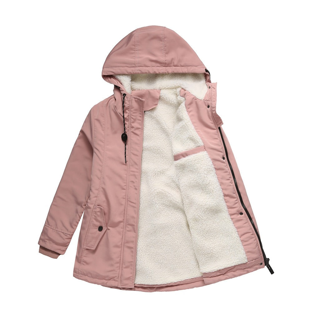 Warm Women's Fleece Parka Jacket With Hood