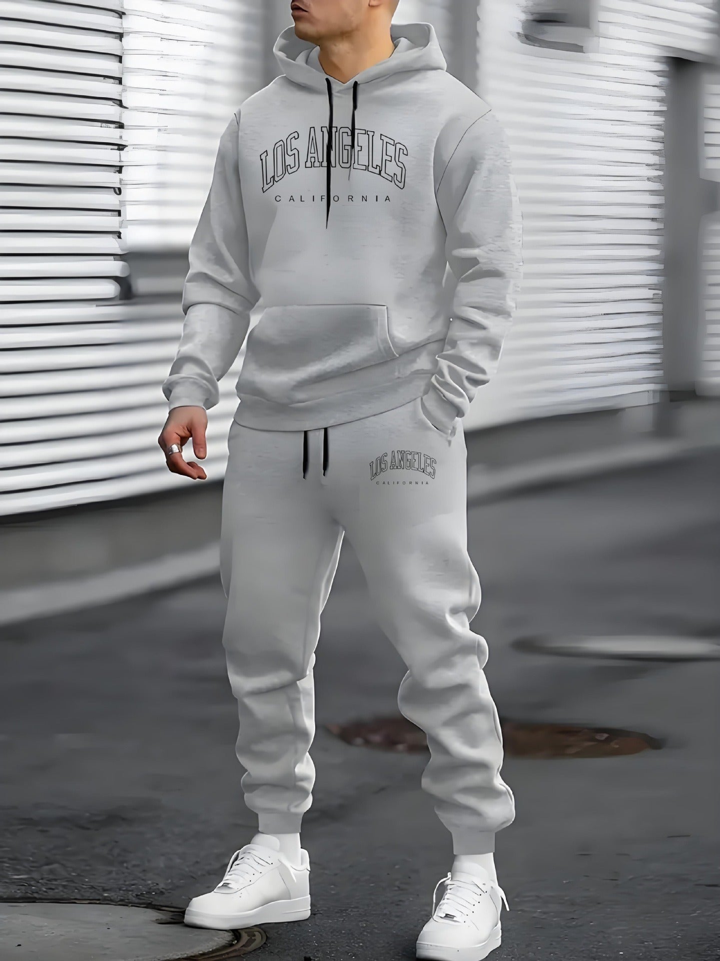 Men's Relaxed Fit Hoodie and Jogger Tracksuit Set with LA Print